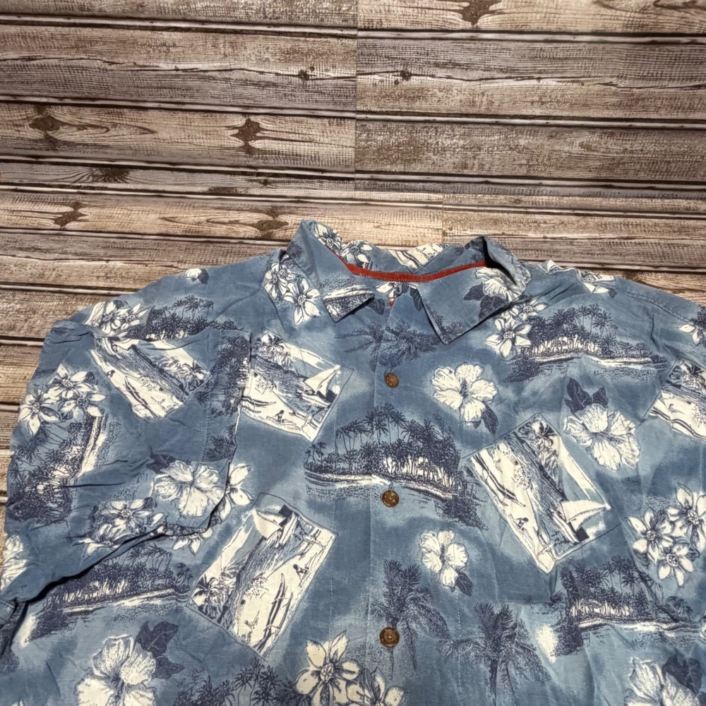 Reyn Spooner Hawaiian Shirt Mens XL Blue Floral Tropical Island Button Up